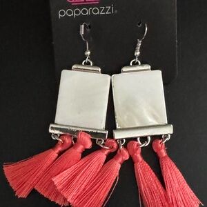 Paparazzi White and Coral Tassel Earrings
